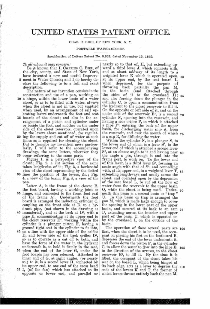 Chas. C. Bier Patent Portable Water-Closet p1